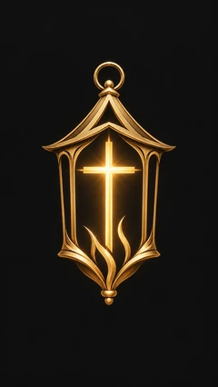 Gold lantern and cross, the Of Ash and Light emblem