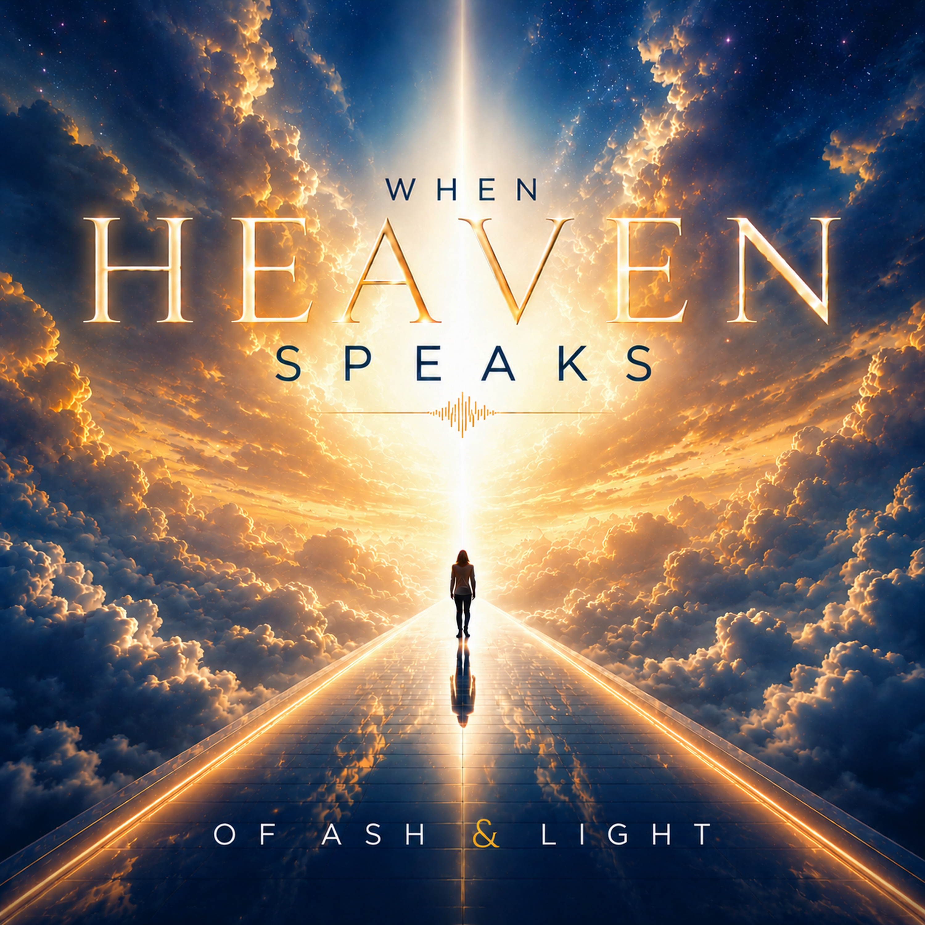 When Heaven Speaks album cover: a figure walking toward golden light through blue clouds